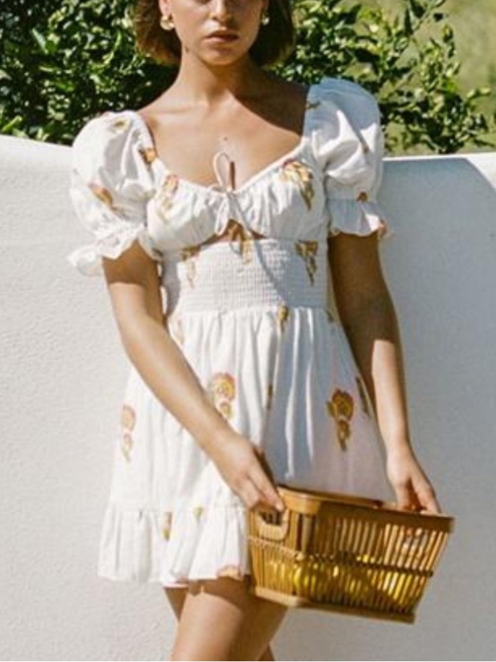 Sabo Skirt Moxxie Puff Sleeve Milkmaid Small Floral Linen Blend Smocked Dress